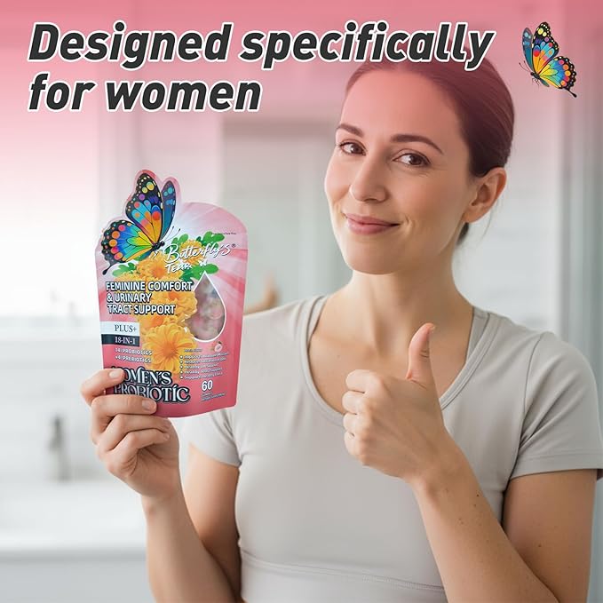 BUTTERFLY'S TEAR Women's Probiotic Gummies | 18-in-1 Feminine Comfort & Urinary Tract Support | 14 Probiotics + 4 Prebiotics | Peach Flavor | Intimate Moisture, pH Balance, Healthy Flora, 300 Chew