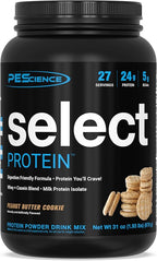 PEScience Select Protein Powder, Whey and Casein Blend, Lean Protein Powder for Women and Men, Low Calorie, Low Carb, Keto Friendly, Gluten Free, Peanut Butter Cookie - 27 Servings