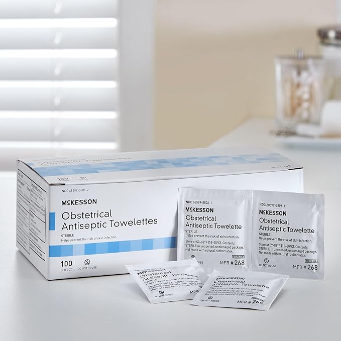 McKesson Obstetrical Antiseptic Towelettes Wipes, Sterile, Individual Packet, Clean Scent, 100 Count, 1 Pack