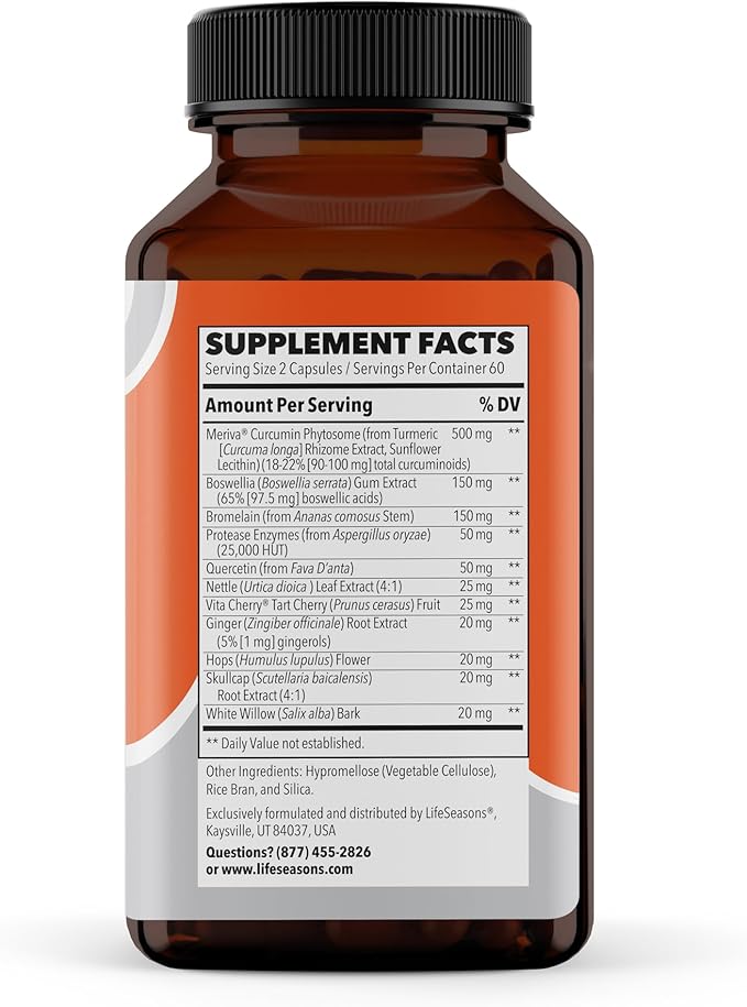 LifeSeasons Inflamma-X Joint & Tissue Support Supplement – Supports Muscle Comfort, Recovery & Flexibility – Herbal Formula with Turmeric, Bromlein, Protease – 120 Capsules