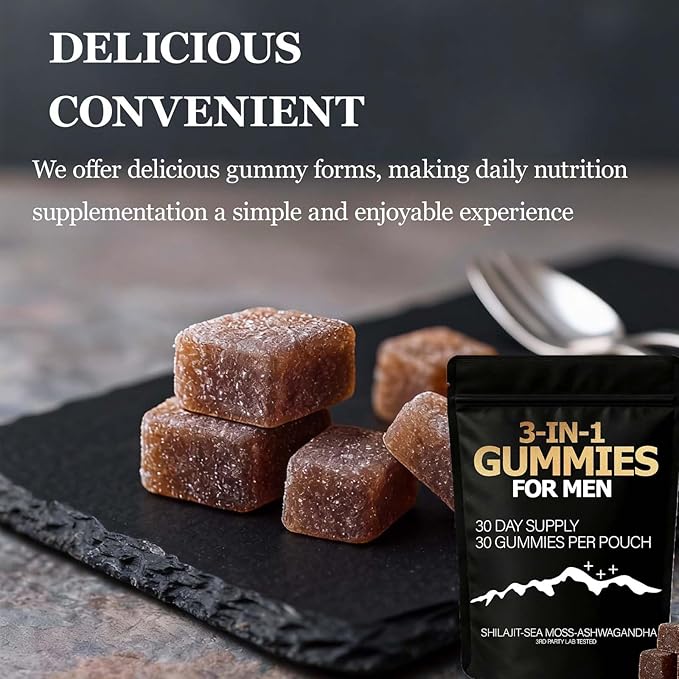 Zenith 3 in 1 Gummies for Men，Shilajit Gold Gummies with Sea Moss, Ashwagandha, Organic Manuka Honey, Burdock Root, Palm Moss Extract，Energy Support