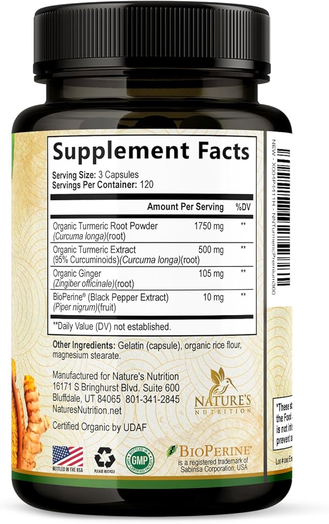 Turmeric Curcumin Supplement 2350mg - 95% Curcuminoids with Organic Turmeric & Ginger, BioPerine Black Pepper for Best Absorption, Nature's Vegan Joint Support, Non-GMO, Bottled in USA - 360 Capsules
