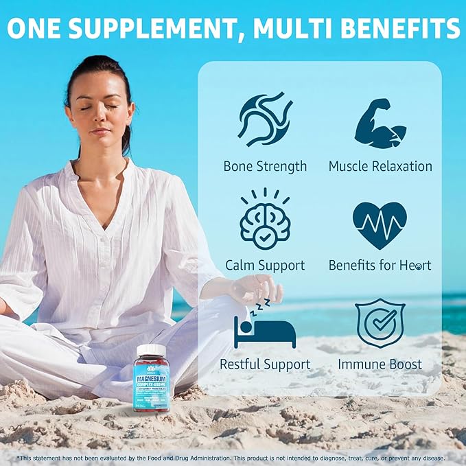 Sugar Free Magnesium Complex for Women, Calm Magnesium Gummies for Adults 400mg, Magnesium Glycinate, Citrate, Malate & More- Magnesium Gummy with Magnesium Ashwagandha, D3, B12 for Relax, Calm, Vegan
