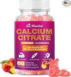 Calcium Citrate Gummies - 1000mg per Serving - Supports Bone & Teeth Health with Vitamin D3 & K2 - Delicious Peach Flavor - Non-GMO, Gluten-Free - 60 Gummies