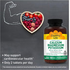 Country Life Target Mins - Calcium Magnesium Potassium Bone & Heart Health Supplement, 1000mg Calcium, 500mg Magnesium, Supports Calcium Utilization, 180 Tablets – Certified Gluten Free & Vegan