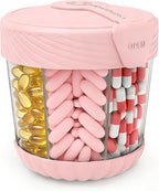 HIONXMGA Cute Pill Dispenser with 7 Large Compartments, Portable Pill Bottle Organizer with Wide Opening for Travel, Anti-Mixing Pill Container, Shatterproof BPA-Free, Includes 20 Pcs Labels, Pink