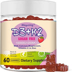 Vitamin D3 K2 Gummies,Vitamin D3 10000 IU with K2 200mcg,VitaminC,Calcium,Magnesium,Zinc,Support for Bones,Joints,Muscles,Nerves,and Immune System (60, Strawberry,Sugar-Free)