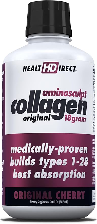 HEALTH DIRECT – AminoSculpt Liquid Collagen – 30 Fl Oz – 18 Grams of Premium Medical-Grade Collagen Liquid for Women – Stevia Free – Original Cherry