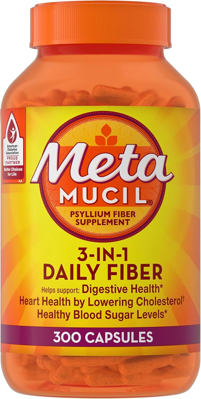 Metamucil, Psyllium Husk Capsules, 300 Capsules, 3-in-1 Fiber Supplement, Daily Psyllium Husk Fiber Capsules Help Support Digestive Health by Promoting Regularity*, Help Supplement Daily Fiber Intake