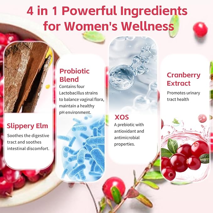 Women Probiotic Gummies for Feminine Health, Supports pH Balance, Vaginal Health, Odor Control & Yeast Balance, Digestive & Immune Support, Sugar Free Cranberry Flavor, 60 Count (Pack of 1)