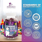Kids Immune Support Elderberry Gummies - Daily Children's Vitamins C, Zinc & Kids Support Gummy - Nature's Sambucus Elderberry Supplement, Vegan, Gluten-Free, Tasty Berry Flavor - 60 Gummies