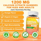Calcium Citrate Gummies, Calcium Supplements for Women & Men, High Absorption Calcium Gummies with Vitamin D3, Magnesium & Zinc for Muscle, Bone & Immune Support, Orange Flavor, 60 Count