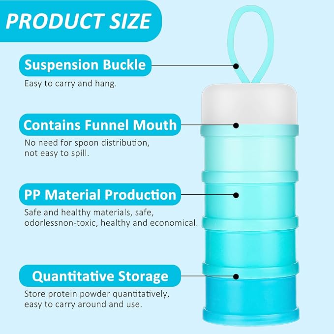 Tobeelec 2 Pcs Protein Powder Container, 4 Stackable Leakproof Protein Powder Dispenser, Portable Keychain Protein Powder Container for Workout, Fitness, Travel (Pink, Blue)