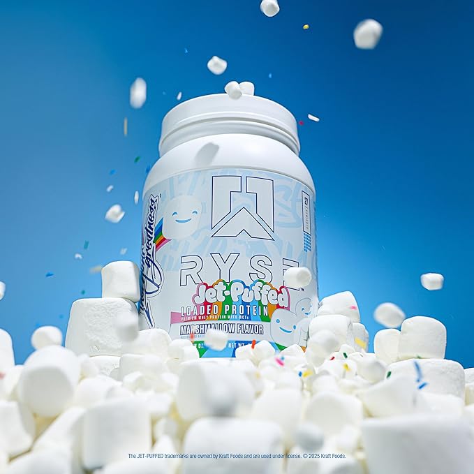 Ryse Loaded Protein Powder - Jet-Puffed Marshmallow - 25g Whey Protein Isolate & Concentrate with Prebiotic Fiber & MCTs - Low Carb, Low Sugar, Digestive-Friendly - 54 Servings / 4 lb Tub