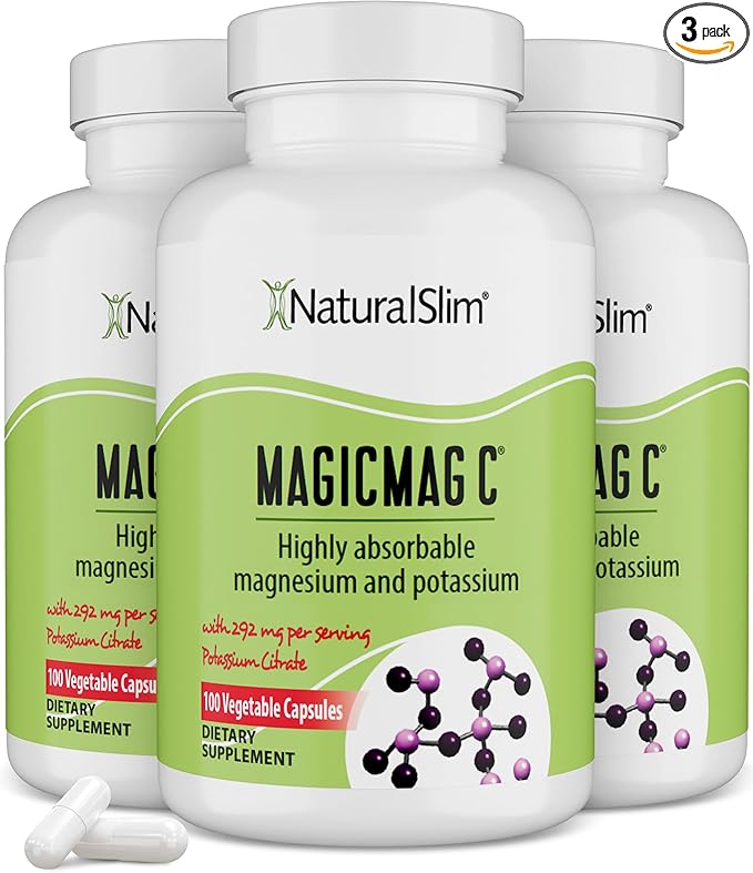 MagicMag C by NaturalSlim, Magnesium Citrate Capsules for Muscle Relaxation, Sleep Quality, Nerve Function & Electrolyte Support, Daily Magnesium Supplement for Men and Women, 100 Capsules