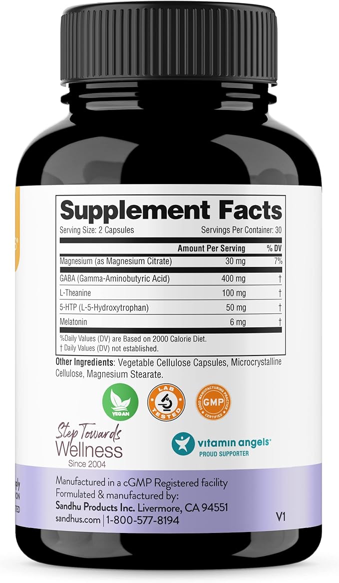 Sandhu's Sleep 60 Capsules –Non-Habit Forming 5-in-1 Sleep Aid Supplement with Melatonin, Magnesium, GABA, L-Theanine & 5-HTP
