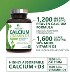 Calcium Supplement with Vitamin D3-1200 mg Calcium per Serving with D3 for Best Absorption - Supports Immune Health, Bones & Teeth - Nature's Calcium is Bottled in USA for Women & Men - 180 Tablets