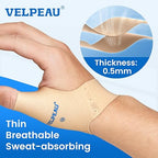 Velpeau Thumb Compression Sleeve for Tendonitis (Pack of 2), Seamless Technology, Gloves Wraps for Arthritis Pain Relief for Women & Men, Splint Liner, Fits Both Hands (Khaki, Short Version, L)