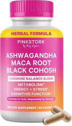 Pink Stork Ashwagandha, Maca Root & Black Cohosh Natural Perimenopause & Hormone Balance Supplement for Women – Mood, Stress, Adrenal, & Cortisol Support - 60 Capsules