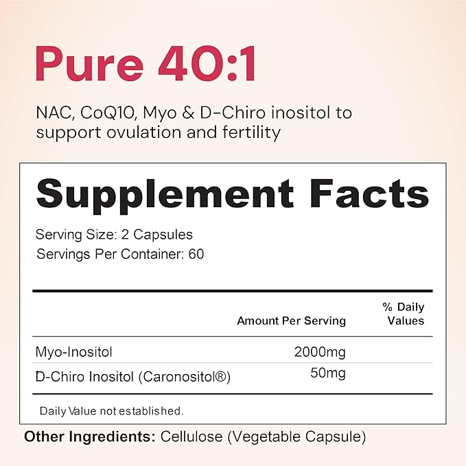 Nourished 40:1 Myo-inositol & D-Chiro Inositol Supplement for Women with Fertility, Skin Health, or Menstrual Cycle Symptoms - Hormone Balance for Women - 480 Capsules