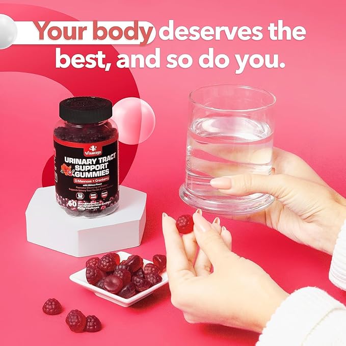 Potent Cranberry Gummies with D Mannose - Urinary Tract Health for Women & Men, Urinary Flush & Bladder Fast-Acting Support Supplements with Hibiscus Powder, 180 Count