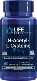 Life Extension N-Acetyl-L-Cysteine (NAC), Immune, Respiratory, Liver Health, NAC 600 mg, Potent antioxidant Support, Free-radicals, Easy to Absorb, 60 Capsules