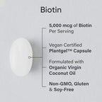 Sports Research® Biotin 5,000mcg with Organic Coconut Oil - Biotin (Vitamin B7) for Healthy Skin and Hair Support* - for Women and Men - Vegan, Non-GMO, Gluten & Soy-Free - 30 Veggie Softgels
