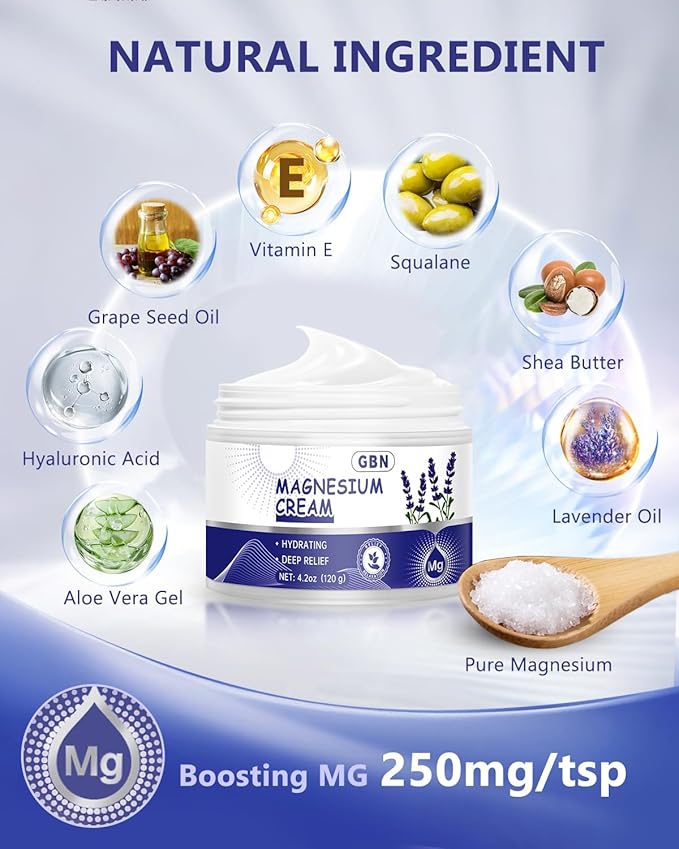 GBN Magnesium Cream - Hydrating Magnesium Lotion for Sleep - Natural Relaxation & Muscle Tension, Nighttime Butter for Feet, Leg Cramps, Safe for Kids (Lavender)