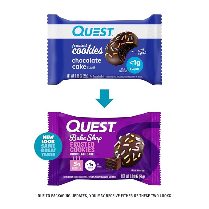 Quest Nutrition Frosted Protein Cookies, Chocolate Cake, <1g Sugar, 5g Protein, 1g Net Carbs, Gluten Free, 8 Cookies