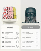 Pill Organizer with 7 Compartments, Pill Box Case for Holding 7 Different Vitamins, Anti-Mix Design for Easy Medication Retrieval. Travel Pill Organizer with 20 Labels. Cute Pill Dispenser（ Beige）