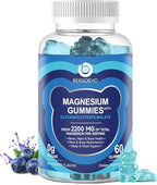 Magnesium Glycinate Gummies 2200mg, High Absorption Magnesium Glycinate, Citrate, Malate Gummies for Adults and Kids, Sugar Free, Vegan for Sleep Support, Blueberry, 60 Count