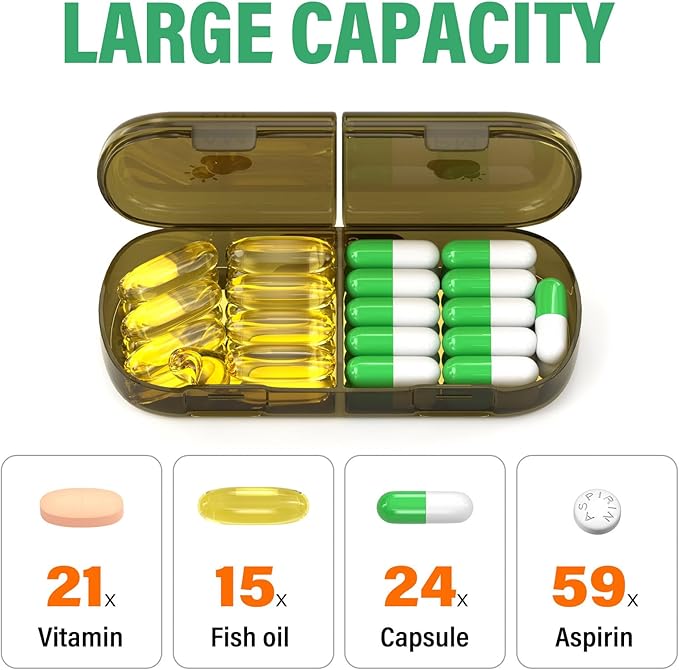Weekly Pill Organizer 2 Times a Day, 7 Day Pill Box 2 Times, Portable for Travel Pill Case for Pills/Vitamin/Fish Oil/Medication/Supplements (2x7 Brown)
