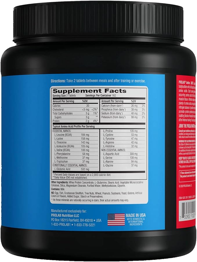 Prolab Amino 2000 Essential Amino Acids Supplement, Full-Spectrum EAA Formula for Muscle Recovery, Lean Muscle Growth & Performance Support (325 Tablets)