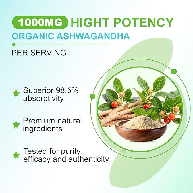 2 Pack Ashwagandha Gummies with Vitamin D for Women & Men, Sugar Free Vegan Ashwagandha Supplement Gummy & Vitamin C, 60 Count