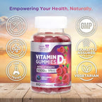 Vitamin D3 Gummies 125 mcg (5000 IU) Per Serving - 3X Strength Immune Support & Bone Support, Vitamin D Gummy Dietary Supplement, Nature's Berry D Vitamin Supplement, Raspberry Flavored - 60 Gummies