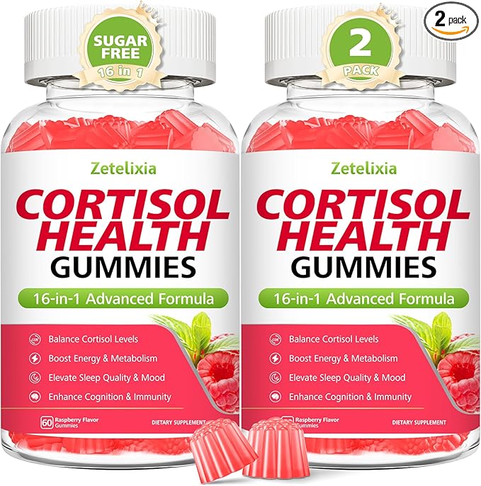 Cortisol Gummies for Women, 16-in-1 Sugar Free Cortisol Supplements for Women with Ashwagandha, Rhodiola Rosea, Magnesium, L-theanine for Relaxation, Zzz, Cognition, Raspberry Flavor, 120Ct