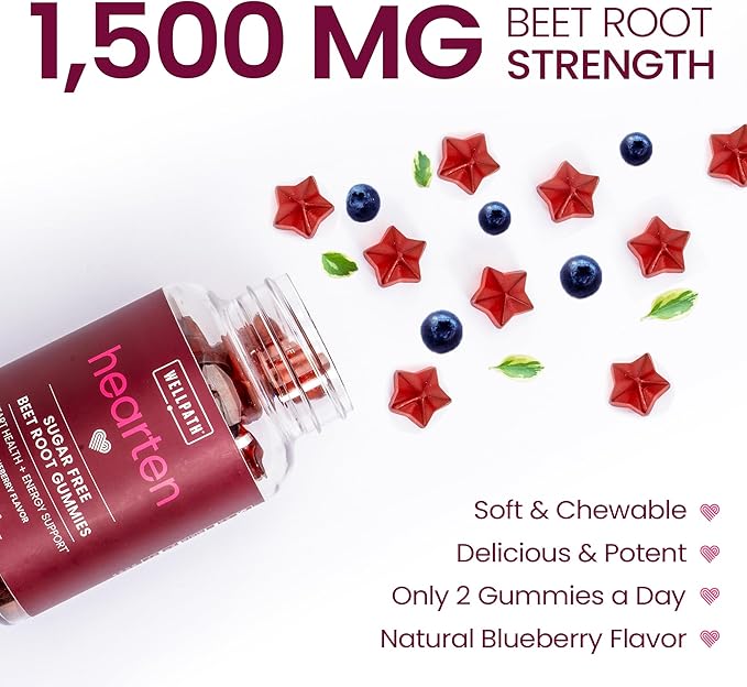 WellPath Beet Root Gummies (Sugar Free - Blueberry Flavor) 1500 mg | Beet Gummies for Blood Pressure Support | Super Nitric Oxide Gummies | Tasty Beets Chews | Antioxidants | 60 Ct