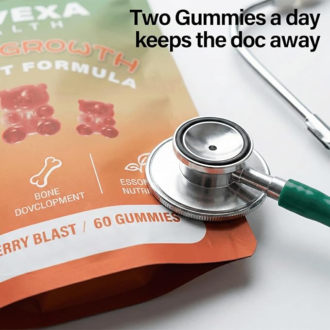 Novexa Growth Gummies, with Vitamin D3 & K2, Natural Strawberry Flavor, Non-GMO Formula,60 Count (1pcs)