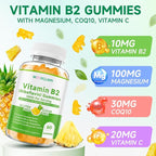 Vitamin B2 Gummies, Riboflavin Supplement for Kids & Adults, with Magnesium Glycinate, CoQ10 and Vitamina C, for Women and Men, Energy, Immune Wellness & Cellular Health Support, 60 Count