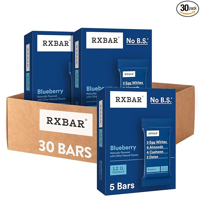 RXBAR Protein Bars, 12g Protein, Gluten Free Snacks, Blueberry (6 Boxes, 30 Bars)