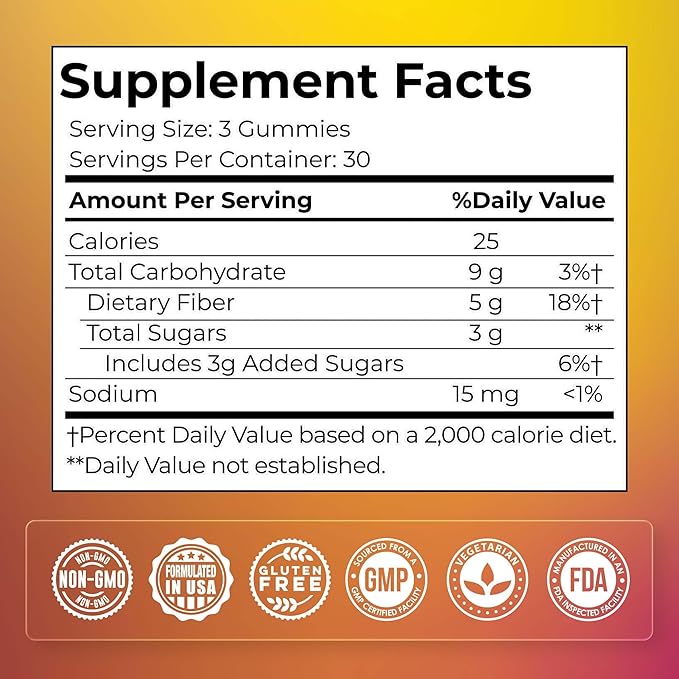 Fiber Glow Gummies – Prebiotic Fiber Gummies for Adults with Chicory Root for Digestive Health, Regularity & Gut Wellness - Vegetarian, Non-GMO, Orange & Mixed Berry Flavored, 60 Count