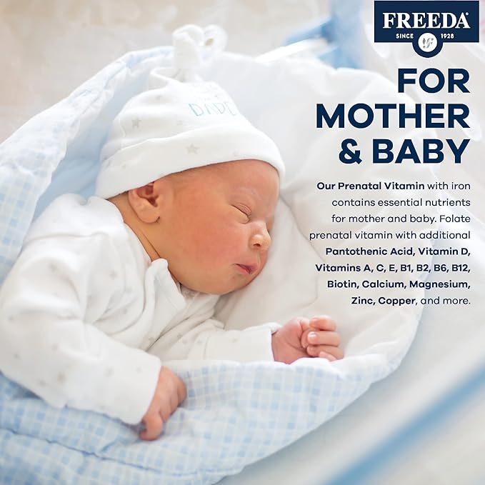 FREEDA Prenatal Vitamin - Kosher Prenatal with Iron, Methylfolate (Bioavailable Folic Acid), Choline & Vitamin D - One Daily Multivitamin for Pregnant & Lactating Women (100 Count)