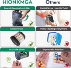 HIONXMGA Large Pill Dispenser with 7 Compartments, Portable Pill Bottle Organizer for Travel, Anti-Mix Supplement Organizer Easy Twist Wide-Opening, BPA-Free Pill Box Container with 20Pcs Labels,Black