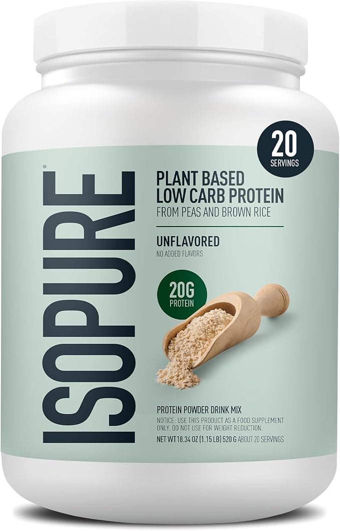 Isopure Plant-Based Protein Powder, Lactose Free, Gluten Free, With Iron, Unflavored, 20g Plant Protein Per Serving, 1.15 Lbs, 20 Servings