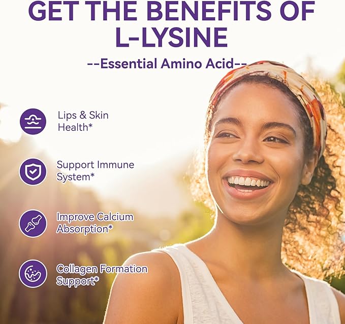 2 Pack L-Lysine 1000mg Gummies, Chewable Lysine Supplement for Adults, Essential Amino Acid for Lip Health, Immune Support, Collagen Formation* - Vegan, Gluten-Free, Sugar-Free, 120 Counts