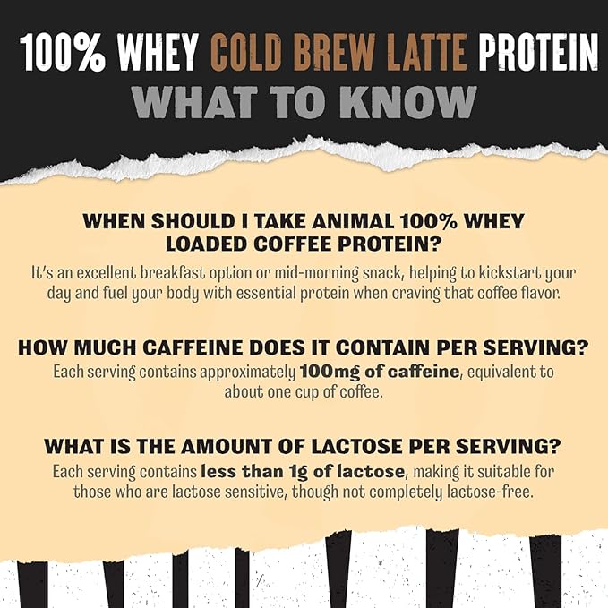 Animal 100% Whey Protein Powder Samples & 25oz BPA Free Shaker Bottle – Real Instant Iced Coffee Whey + 20g of Protein, 120mg of Caffeine Meal Replacement with BCAA – Cold Brew Latte, 3 Single Packets