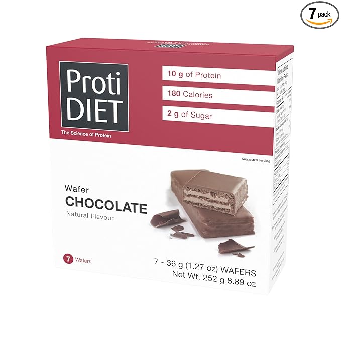 ProtiDIET Chocolate Protein Wafer Bars - High-Protein Low Sugar Snacks, No Trans Fat Energizing Nutrient-Rich Chocolate Wafers, Perfect On The Go Nutritional Snack - 7 Protein Wafers Per Box