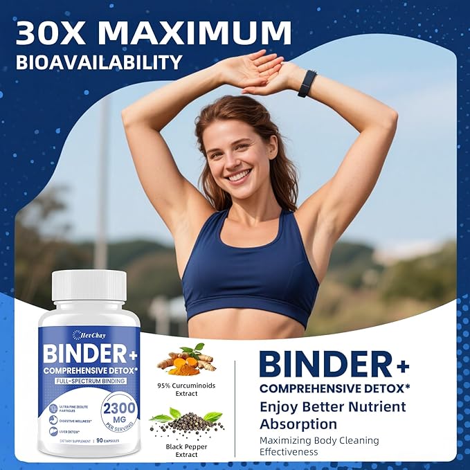 2300 MG Detox Binder Supplement – All-in-1 Detox Binder, Activated Charcoal, Zeolite, Bentonite Clay – Liver & Gut Detox Cleanse, Toxin Flush, Digestive, Max Absorption, 90 Vegan Capsules