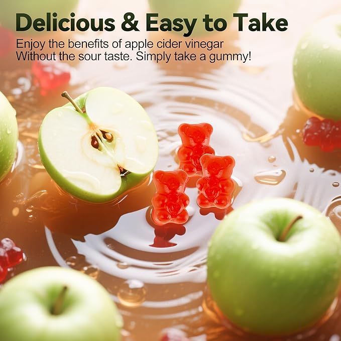 Apple Cider Vinegar Gummies with B12, ACV Supplement Gummy Vitamins,Gluten Free, Vegan, Non-GMO, 120 Count