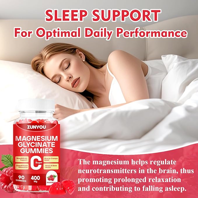 Magnesium Glycinate Gummies 400mg, Sugar Free Magnesium Gummies for Sleep, Muscle Support and Relaxation, Calm Magnesium Supplements for Women and Men, 90 Count